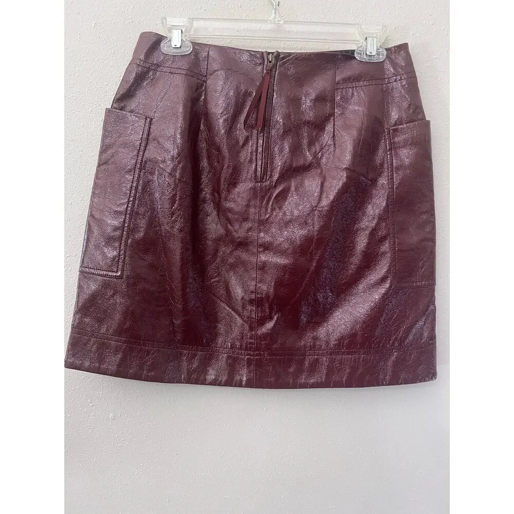 Maeve by Anthropologie Burgundy Short‎ Skirt Sz 6 The Colette Faux Leather Emo